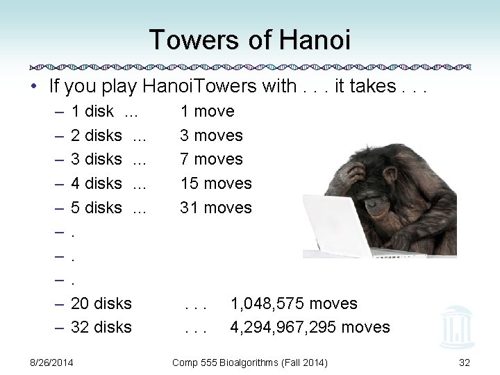 Towers of Hanoi • If you play Hanoi. Towers with. . . it takes.