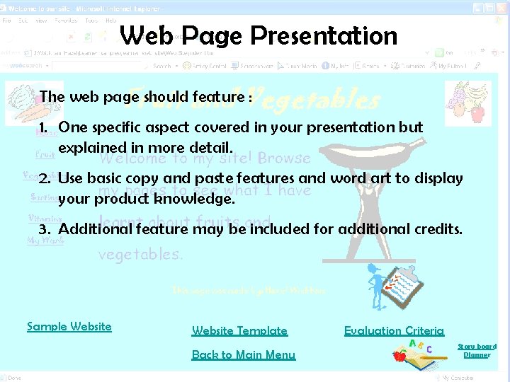 Web Page Presentation The web page should feature : 1. One specific aspect covered