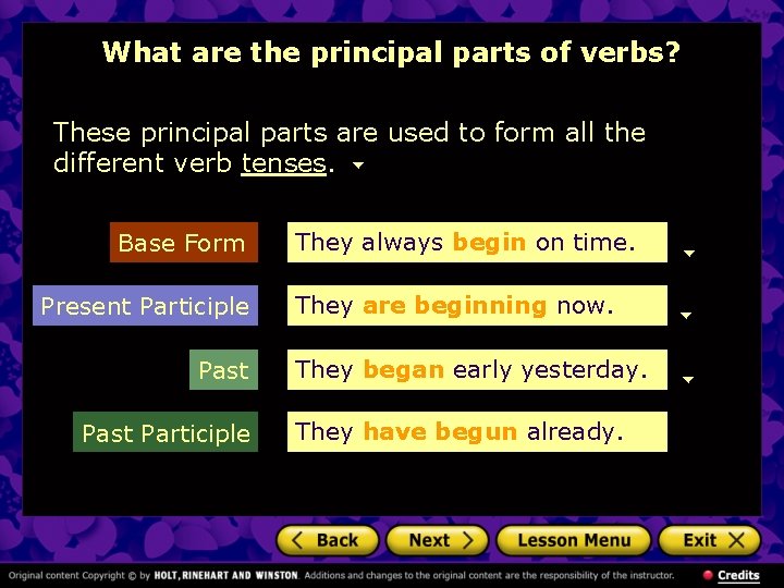 What are the principal parts of verbs? These principal parts are used to form