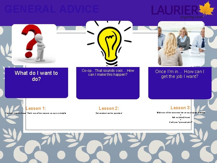 GENERAL ADVICE What do I want to do? Lesson 1: You don’t have to GENERAL ADVICE What do I want to do? Lesson 1: You don’t have to