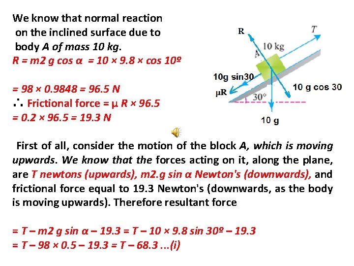 We know that normal reaction on the inclined surface due to body A of
