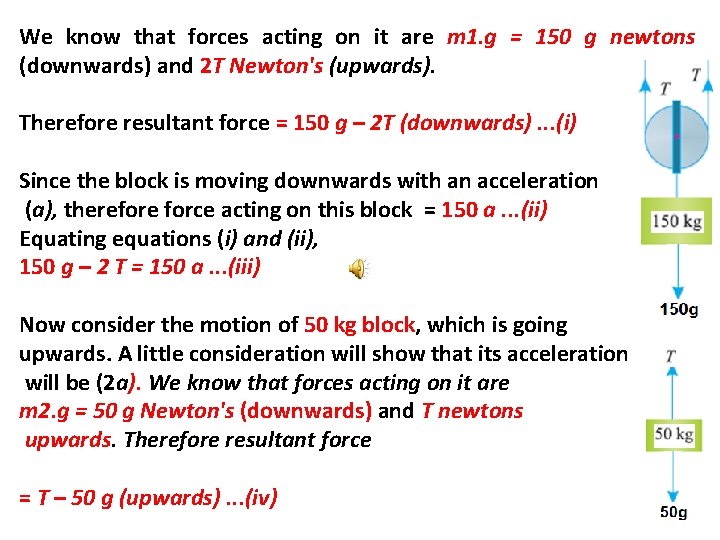 We know that forces acting on it are m 1. g = 150 g