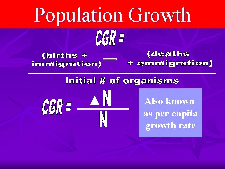 Population Growth Also known as per capita growth rate 