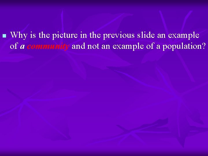 n Why is the picture in the previous slide an example of a community