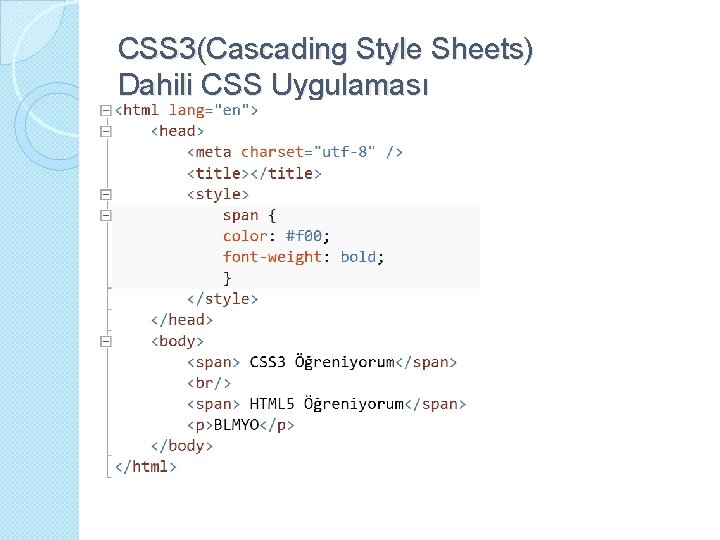 CSS 3(Cascading Style Sheets) Dahili CSS Uygulaması 
