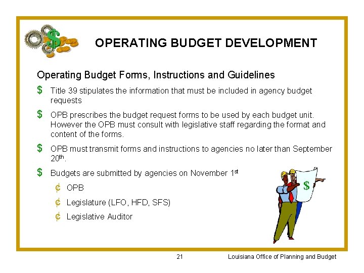 OPERATING BUDGET DEVELOPMENT Operating Budget Forms, Instructions and Guidelines $ Title 39 stipulates the