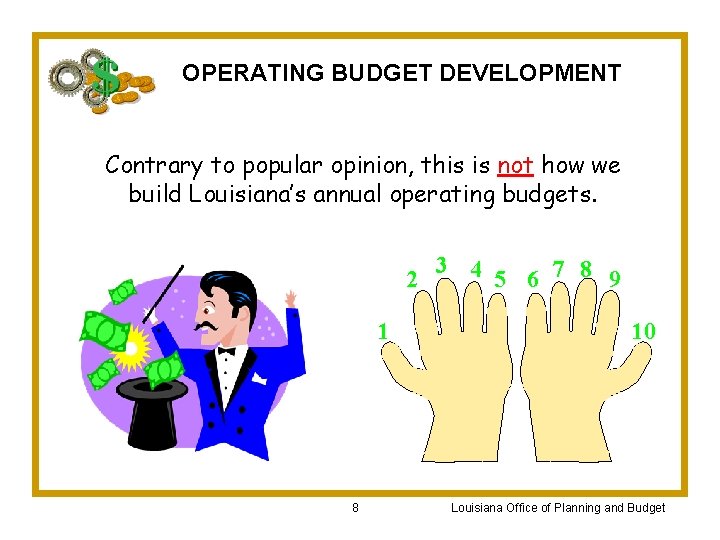 OPERATING BUDGET DEVELOPMENT Contrary to popular opinion, this is not how we build Louisiana’s