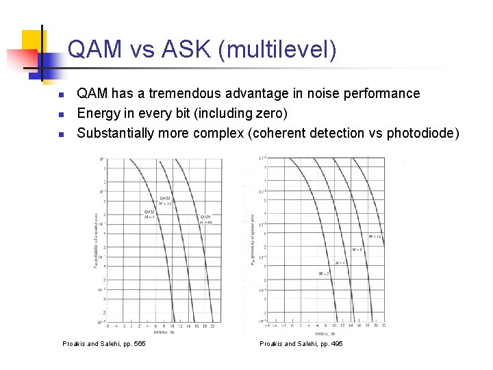 QAM vs ASK (multilevel) n n n QAM has a tremendous advantage in noise