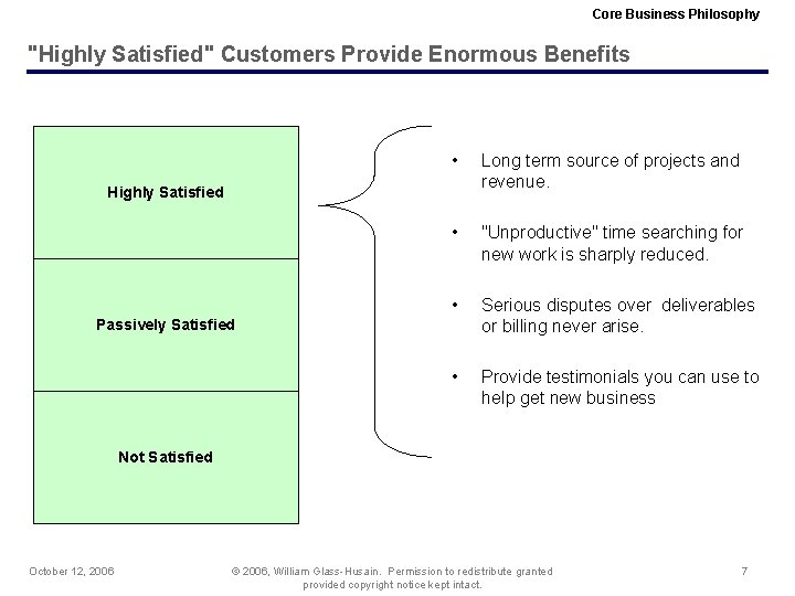 Core Business Philosophy "Highly Satisfied" Customers Provide Enormous Benefits • Long term source of