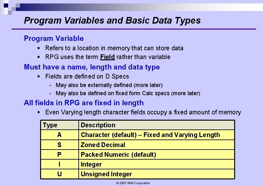 Program Variables and Basic Data Types Program Variable § Refers to a location in Program Variables and Basic Data Types Program Variable § Refers to a location in