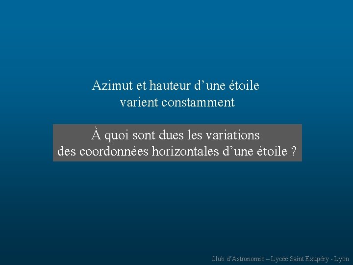 Azimut et hauteur d’une étoile varient constamment À quoi sont dues les variations des