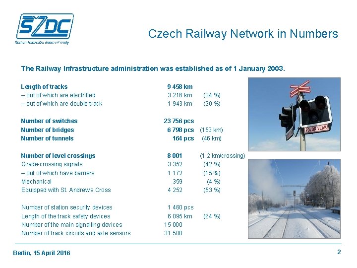 Czech Railway Network in Numbers The Railway Infrastructure administration was established as of 1