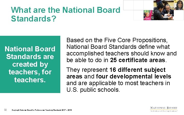 What are the National Board Standards? National Board Standards are created by teachers, for
