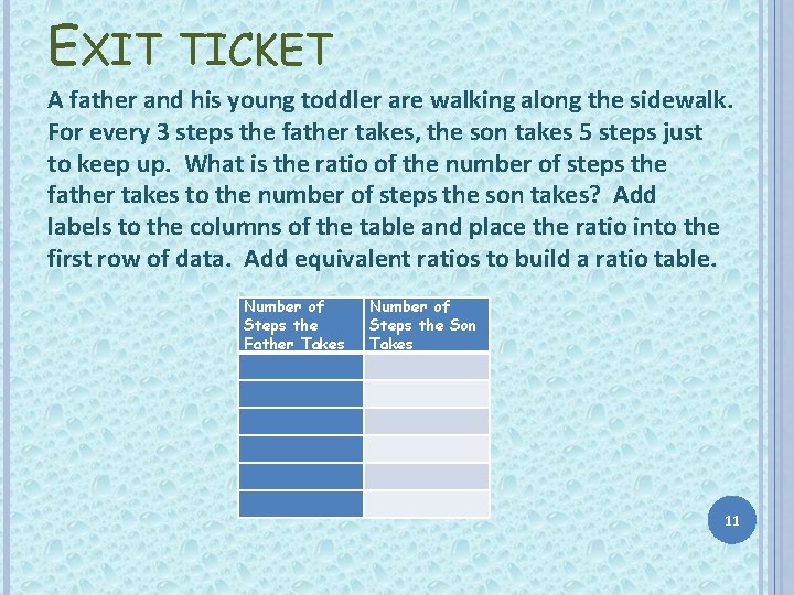 EXIT TICKET A father and his young toddler are walking along the sidewalk. For