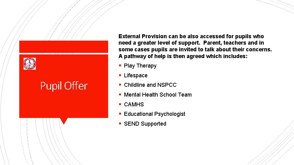 External Provision can be also accessed for pupils who need a greater level of