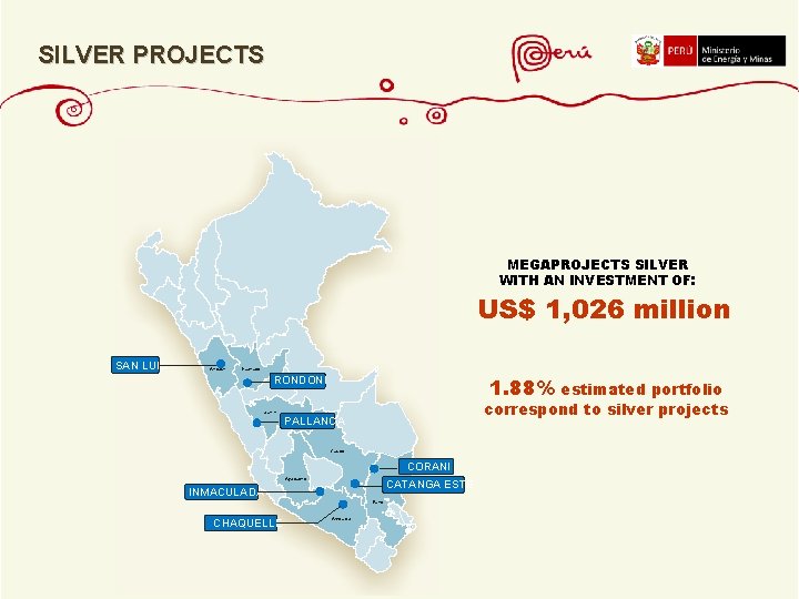 SILVER PROJECTS MEGAPROJECTS SILVER WITH AN INVESTMENT OF: US$ 1, 026 million SAN LUIS SILVER PROJECTS MEGAPROJECTS SILVER WITH AN INVESTMENT OF: US$ 1, 026 million SAN LUIS