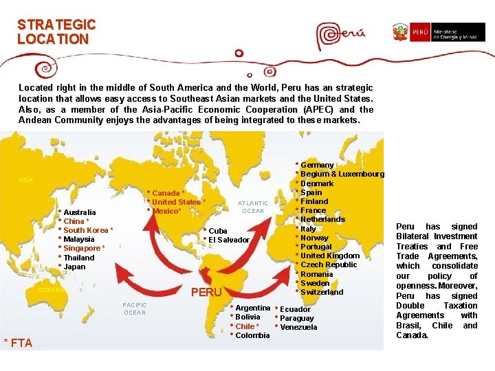 STRATEGIC LOCATION Located right in the middle of South America and the World, Peru STRATEGIC LOCATION Located right in the middle of South America and the World, Peru