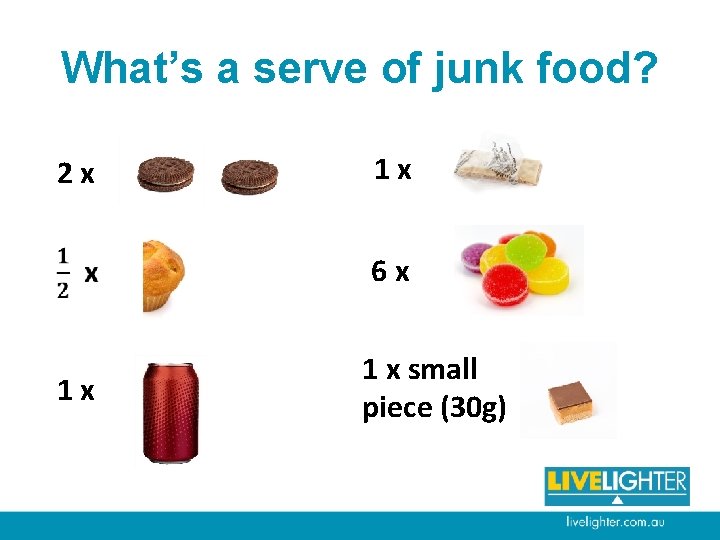 What’s a serve of junk food? 2 x 1 x 6 x 1 x