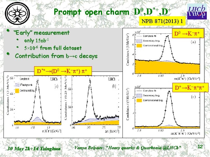 Prompt open charm D 0, D*+, D+ NPB 871(2013) 1 • “Early” measurement •