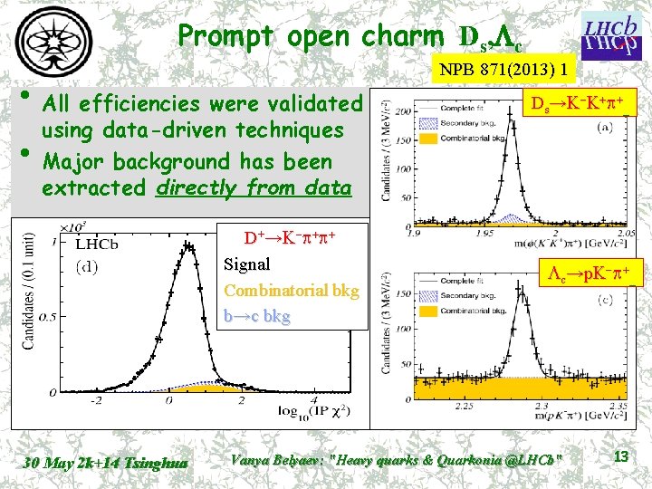 Prompt open charm Ds, Lc • All efficiencies were validated using data-driven techniques •
