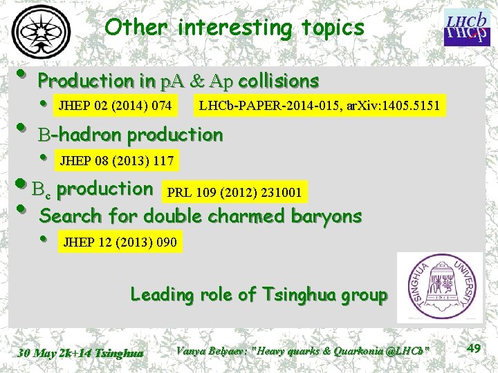 Other interesting topics • Production in p. A & Ap collisions • • B-hadron
