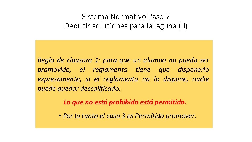 Sistema Normativo Paso 7 Deducir soluciones para la laguna (II) Regla de clausura 1: