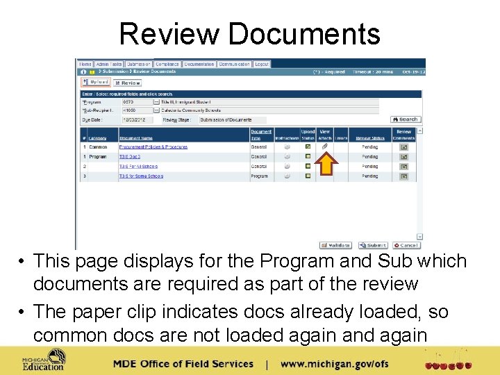 Review Documents • This page displays for the Program and Sub which documents are Review Documents • This page displays for the Program and Sub which documents are