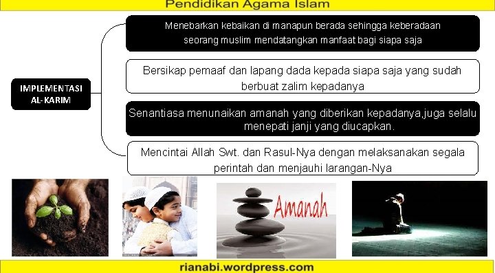 Menebarkan kebaikan di manapun berada sehingga keberadaan seorang muslim mendatangkan manfaat bagi siapa saja