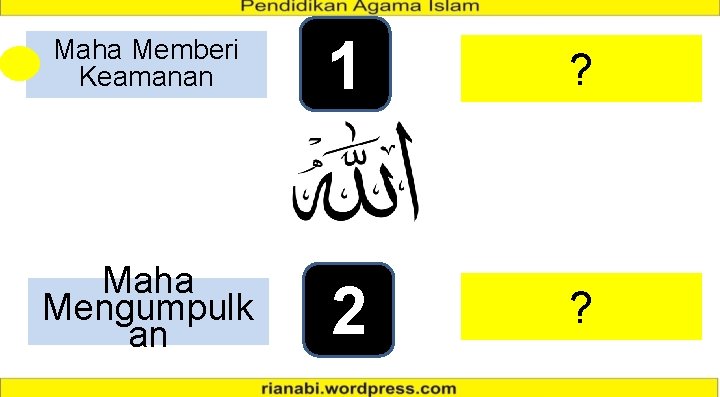 Maha Memberi Keamanan 1 ? Maha Mengumpulk an 2 ? Maha Memberi Keamanan 1 ? Maha Mengumpulk an 2 ?