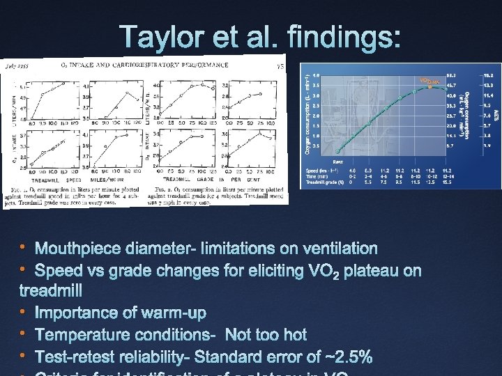 Taylor et al. findings: • Mouthpiece diameter- limitations on ventilation • Speed vs grade