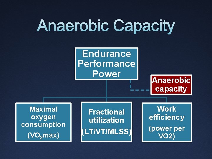 Anaerobic Capacity Endurance Performance Power Maximal oxygen consumption (VO 2 max) Fractional utilization (LT/VT/MLSS)