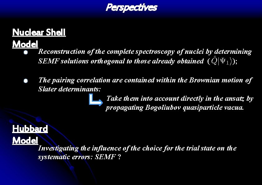 Perspectives Nuclear Shell Model Reconstruction of the complete spectroscopy of nuclei by determining SEMF