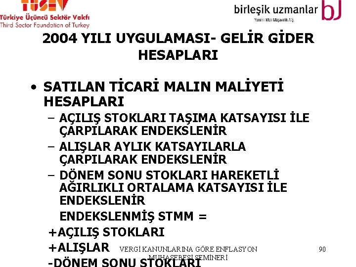 2004 YILI UYGULAMASI- GELİR GİDER HESAPLARI • SATILAN TİCARİ MALIN MALİYETİ HESAPLARI – AÇILIŞ