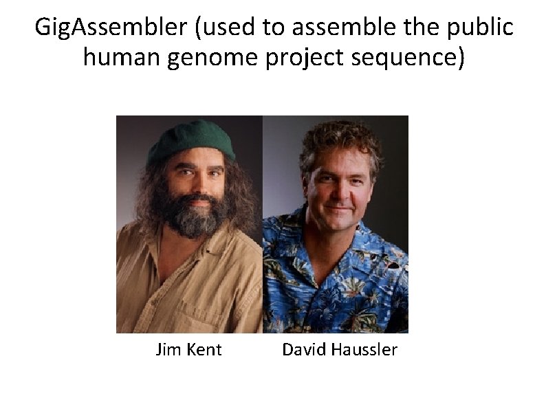 Gig. Assembler (used to assemble the public human genome project sequence) Jim Kent David