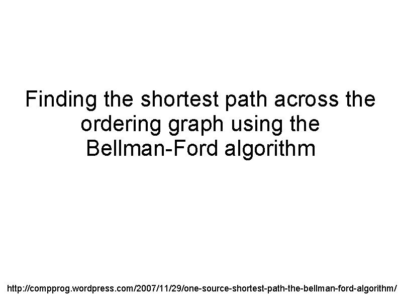Finding the shortest path across the ordering graph using the Bellman-Ford algorithm http: //compprog.