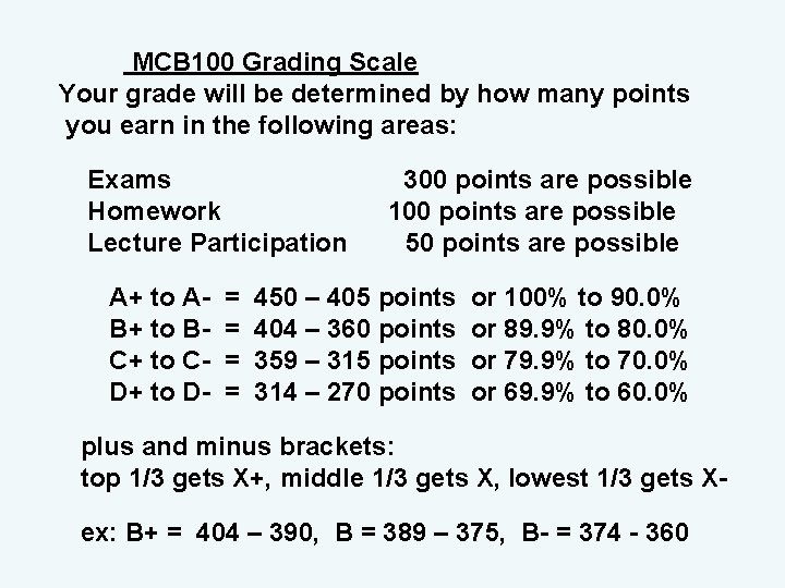 MCB 100 Grading Scale Your grade will be determined by how many points you
