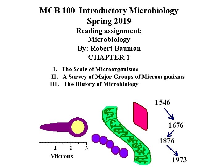 MCB 100 Introductory Microbiology Spring 2019 Reading assignment: Microbiology By: Robert Bauman CHAPTER 1