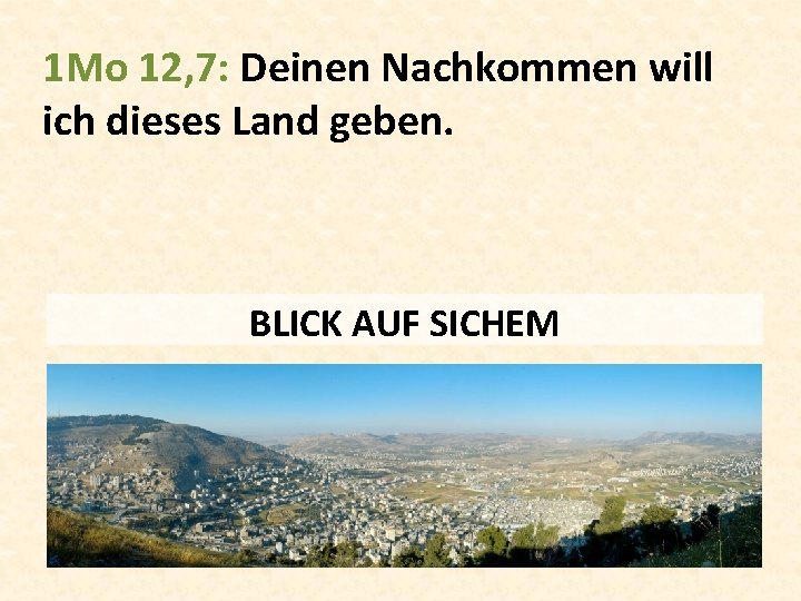 1 Mo 12, 7: Deinen Nachkommen will ich dieses Land geben. BLICK AUF SICHEM