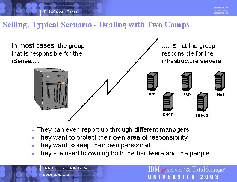IBM e. Server i. Series Selling: Typical Scenario - Dealing with Two Camps In