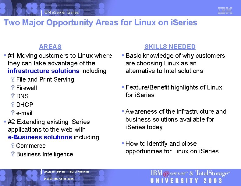 IBM e. Server i. Series Two Major Opportunity Areas for Linux on i. Series