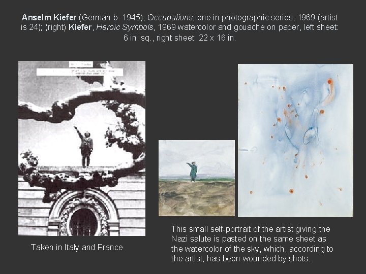 Anselm Kiefer (German b. 1945), Occupations, one in photographic series, 1969 (artist is 24);