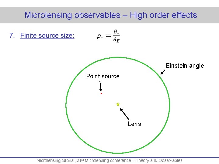  Microlensing observables – High order effects Einstein angle Point source Lens Microlensing tutorial,