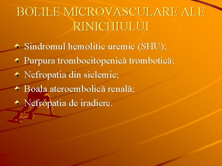 BOLILE MICROVASCULARE ALE RINICHIULUI Sindromul hemolitic uremic (SHU); Purpura trombocitopenică trombotică; Nefropatia din siclemie;