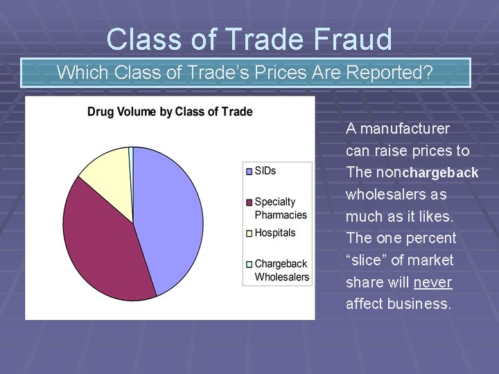 Class of Trade Fraud Which Class of Trade’s Prices Are Reported? A manufacturer can