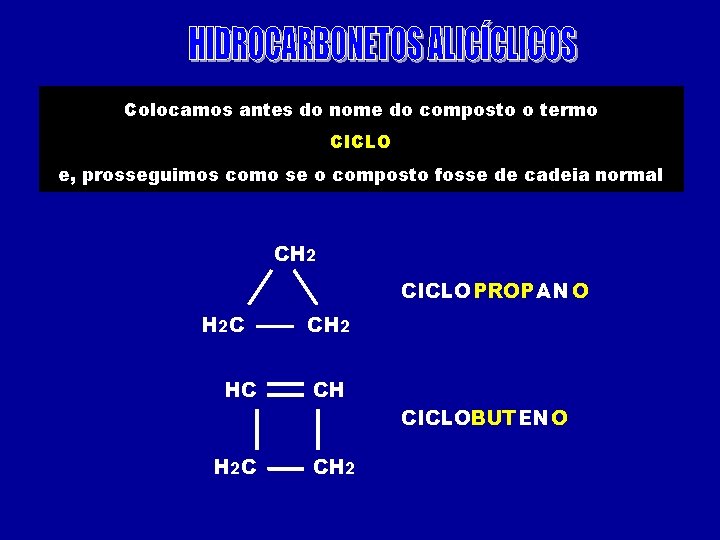 Colocamos antes do nome do composto o termo CICLO e, prosseguimos como se o