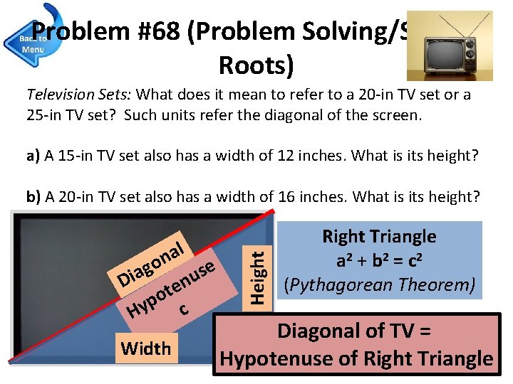 Problem #68 (Problem Solving/Square Roots) Television Sets: What does it mean to refer to