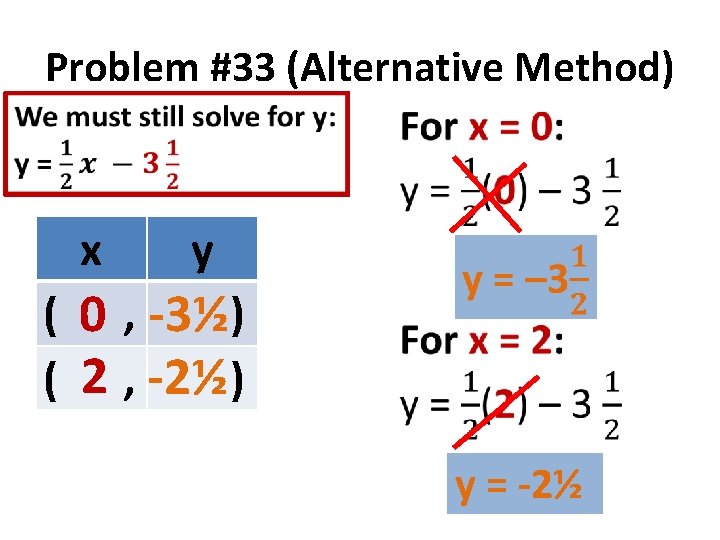 Problem #33 (Alternative Method) x y ( 0 , -3½ ) ( 2 ,