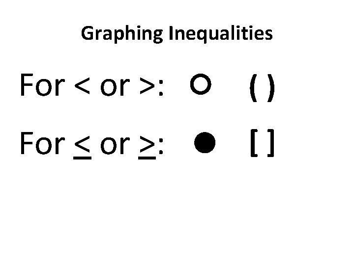 Graphing Inequalities For < or >: () For < or >: [] 