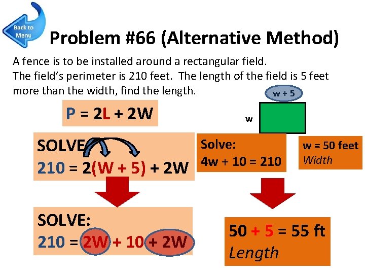 Problem #66 (Alternative Method) A fence is to be installed around a rectangular field.