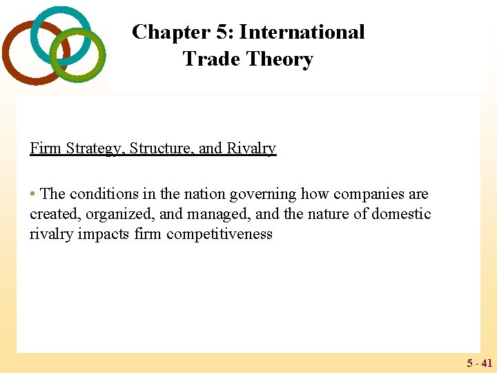 Chapter 5: International Trade Theory Firm Strategy, Structure, and Rivalry • The conditions in